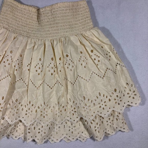 Zara Womens XS Tiered Eyelet Skirt 100% Cotton Cream Pale Yellow - Picture 9 of 14